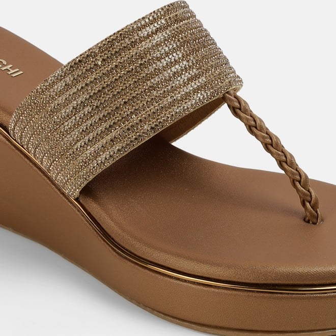 Mochi Women Antic-gold Ethnic Slip Ons (SKU: 35-1986-28-35)