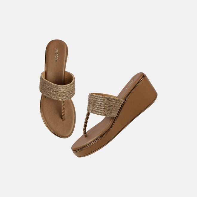 Mochi Women Antic-gold Ethnic Slip Ons (SKU: 35-1986-28-35)