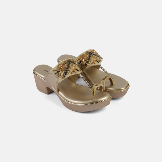 Mochi Women Gold Ethnic Slip Ons (SKU: 35-2054-15-37)