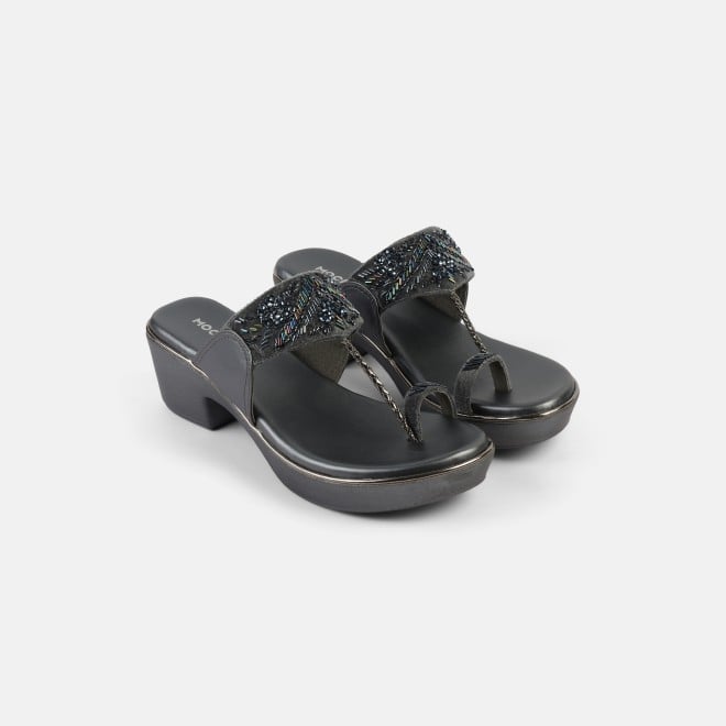 Mochi Women Gun-metal Ethnic Slip Ons (SKU: 35-2054-29-37)