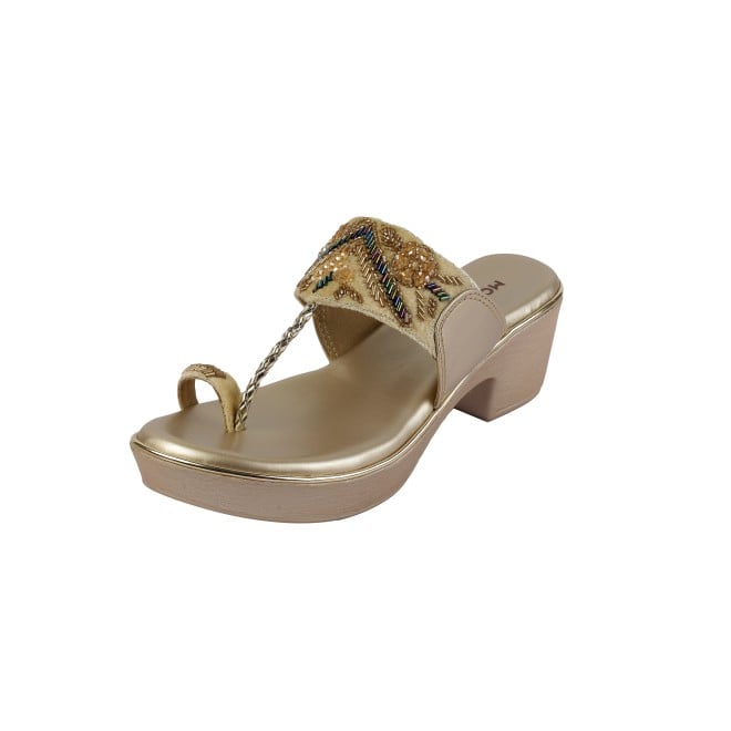 Mochi Women Gold Ethnic Slip Ons (SKU: 35-2054-15-37)