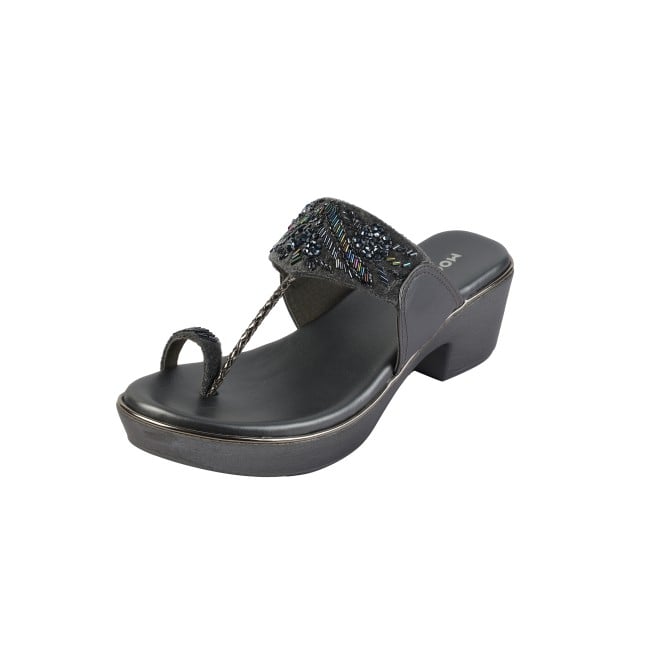 Mochi Women Gun-metal Ethnic Slip Ons (SKU: 35-2054-29-37)