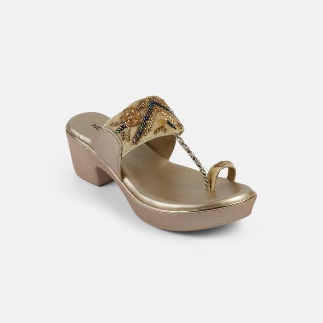 Mochi Women Gold Ethnic Slip Ons (SKU: 35-2054-15-37)