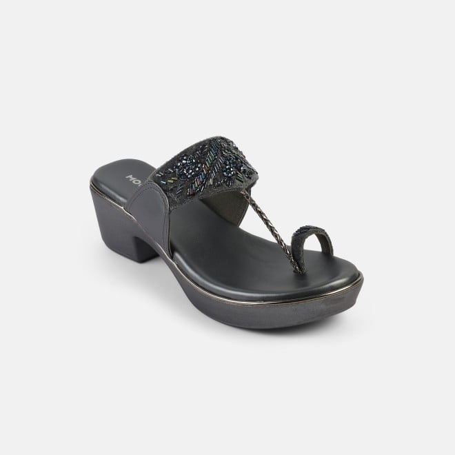 Mochi Women Gun-metal Ethnic Slip Ons (SKU: 35-2054-29-37)