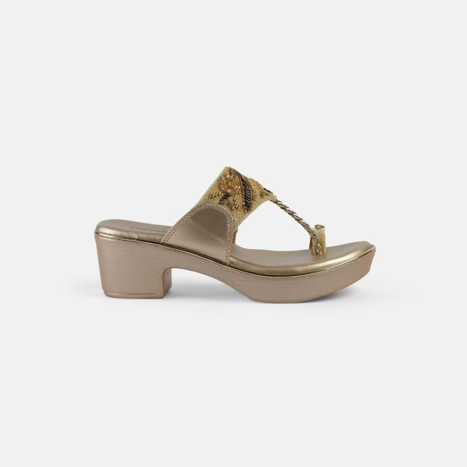 Mochi Women Gold Ethnic Slip Ons (SKU: 35-2054-15-37)