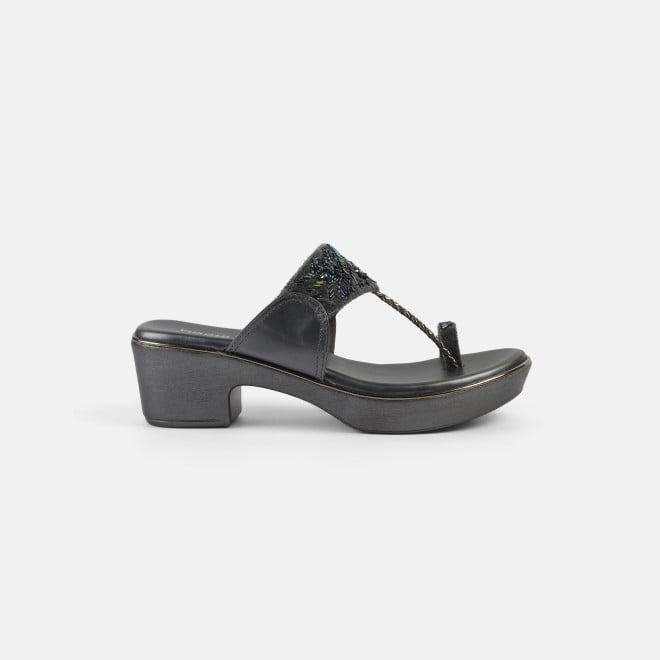 Mochi Women Gun-metal Ethnic Slip Ons (SKU: 35-2054-29-37)