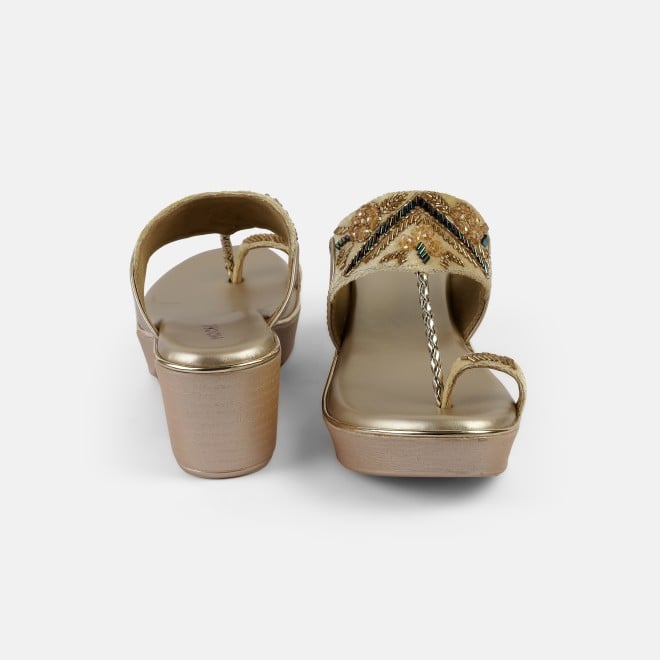Mochi Women Gold Ethnic Slip Ons (SKU: 35-2054-15-37)