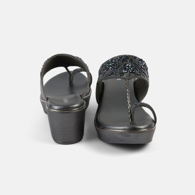 Mochi Women Gun-metal Ethnic Slip Ons (SKU: 35-2054-29-37)