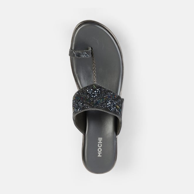 Mochi Women Gun-metal Ethnic Slip Ons (SKU: 35-2054-29-37)