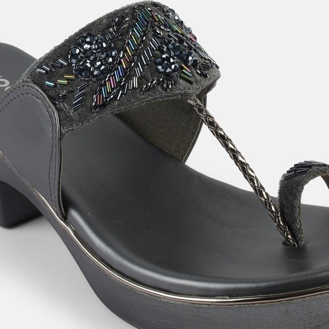 Mochi Women Gun-metal Ethnic Slip Ons (SKU: 35-2054-29-37)