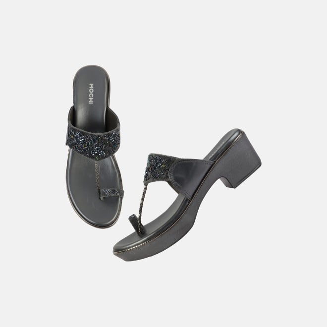 Mochi Women Gun-metal Ethnic Slip Ons (SKU: 35-2054-29-37)