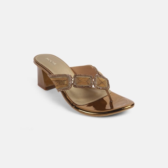 Mochi Women Antic-gold Party Slip Ons