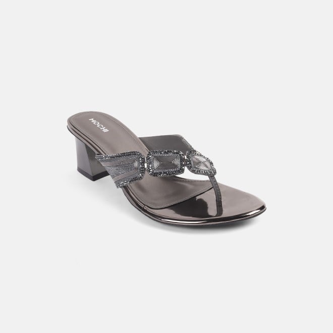 Mochi Women Gun-metal Party Slip Ons