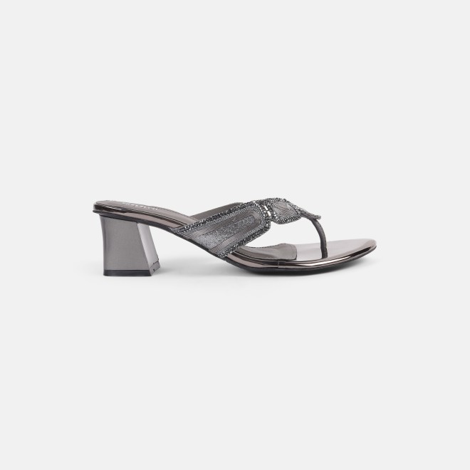 Mochi Women Gun-metal Party Slip Ons (SKU: 35-2057-29-36)