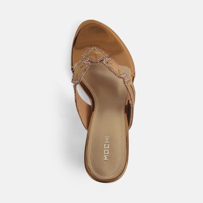 Mochi Women Antic-gold Party Slip Ons (SKU: 35-2057-28-36)