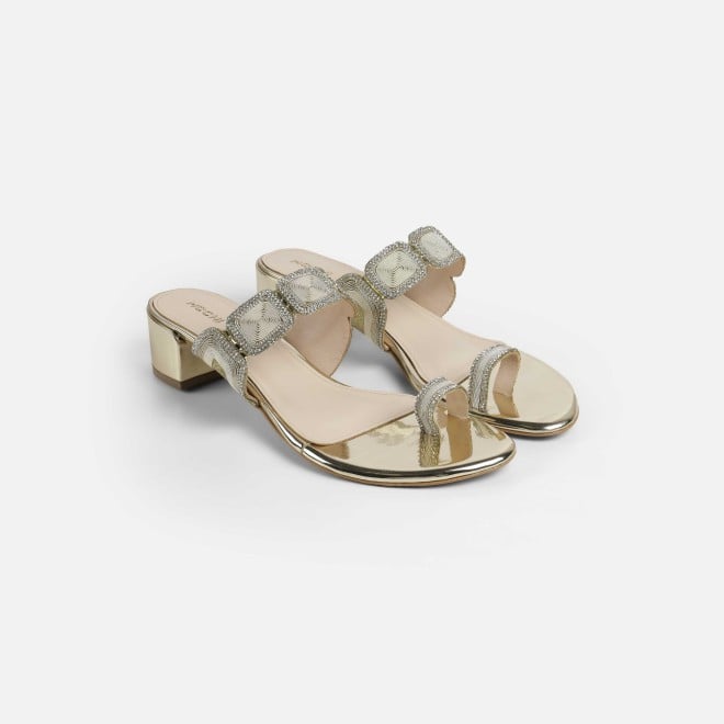Mochi Women Gold Ethnic Slip Ons (SKU: 35-2058-15-36)