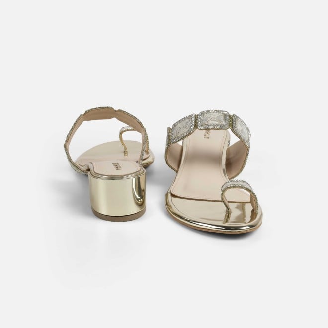 Mochi Women Gold Ethnic Slip Ons (SKU: 35-2058-15-36)