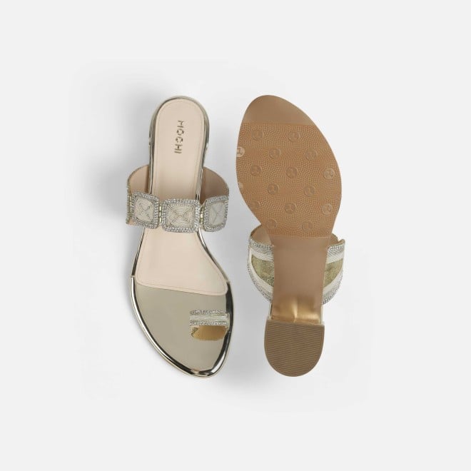 Mochi Women Gold Ethnic Slip Ons (SKU: 35-2058-15-36)