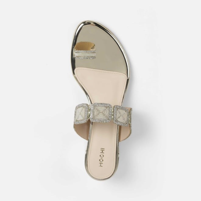 Mochi Women Gold Ethnic Slip Ons (SKU: 35-2058-15-36)