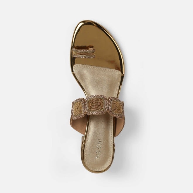 Mochi Women Antic-gold Ethnic Slip Ons (SKU: 35-2058-28-36)