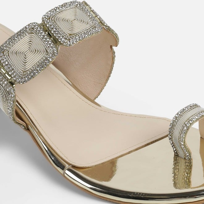 Mochi Women Gold Ethnic Slip Ons (SKU: 35-2058-15-36)