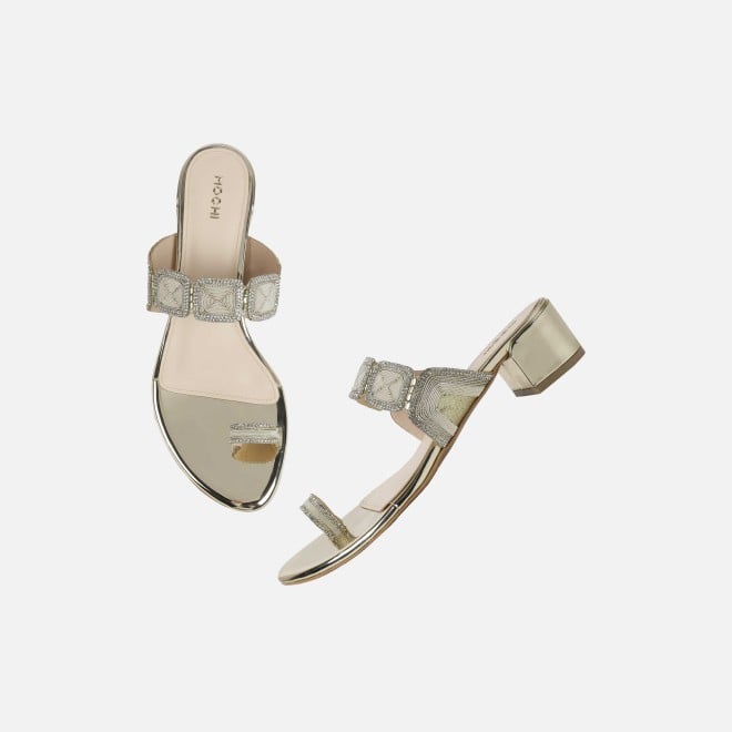 Mochi Women Gold Ethnic Slip Ons (SKU: 35-2058-15-36)