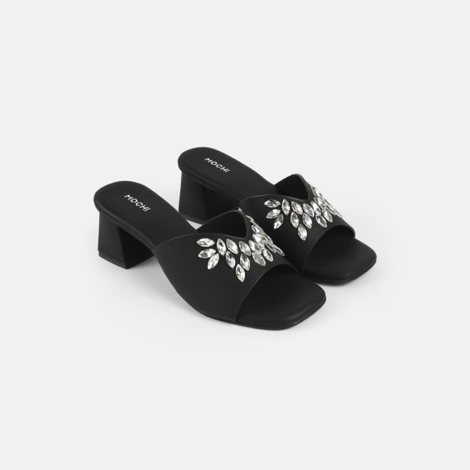 Mochi Women Black Party Slip Ons (SKU: 35-2081-11-36)