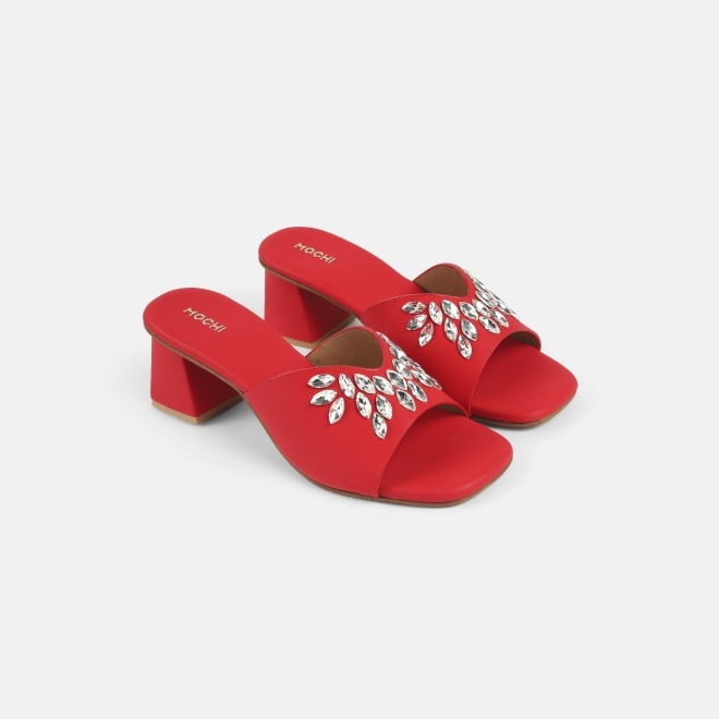 Mochi Women Red Party Slip Ons (SKU: 35-2081-18-36)