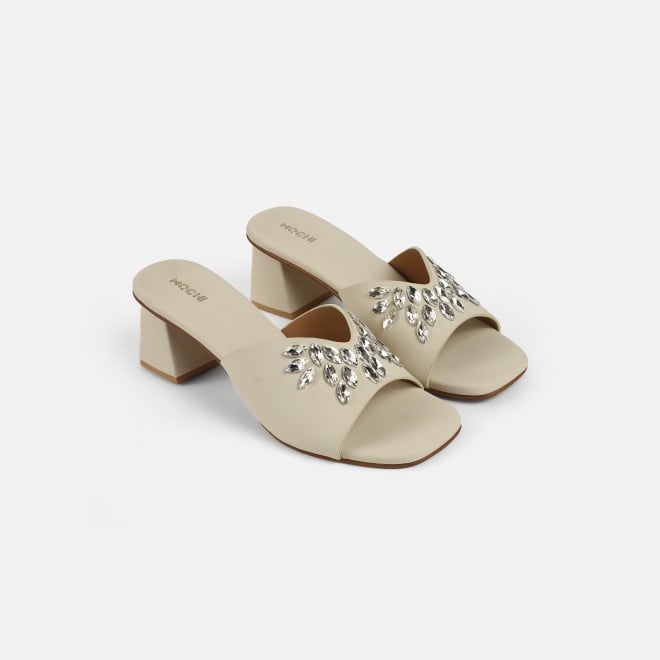 Mochi Women Beige Party Slip Ons (SKU: 35-2081-20-36)