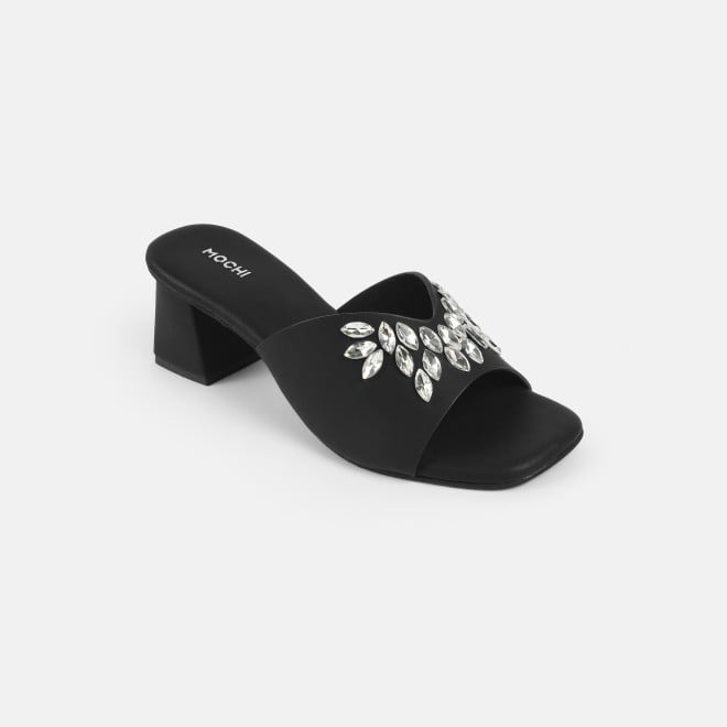 Mochi Women Black Party Slip Ons (SKU: 35-2081-11-36)