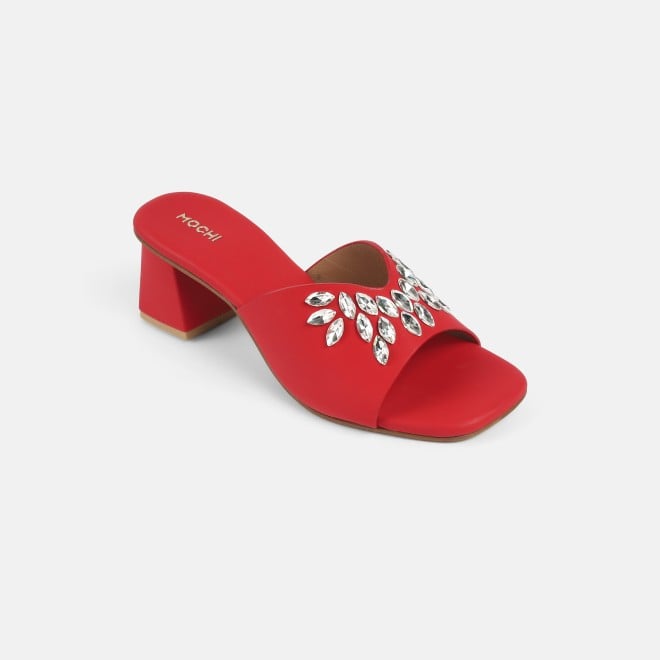 Mochi Women Red Party Slip Ons (SKU: 35-2081-18-36)