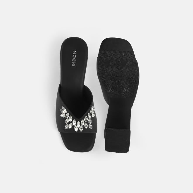 Mochi Women Black Party Slip Ons (SKU: 35-2081-11-36)
