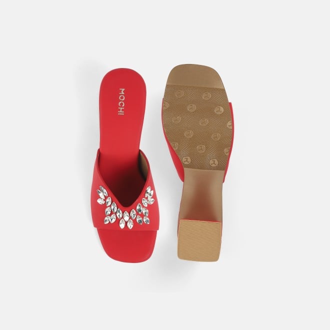 Mochi Women Red Party Slip Ons (SKU: 35-2081-18-36)