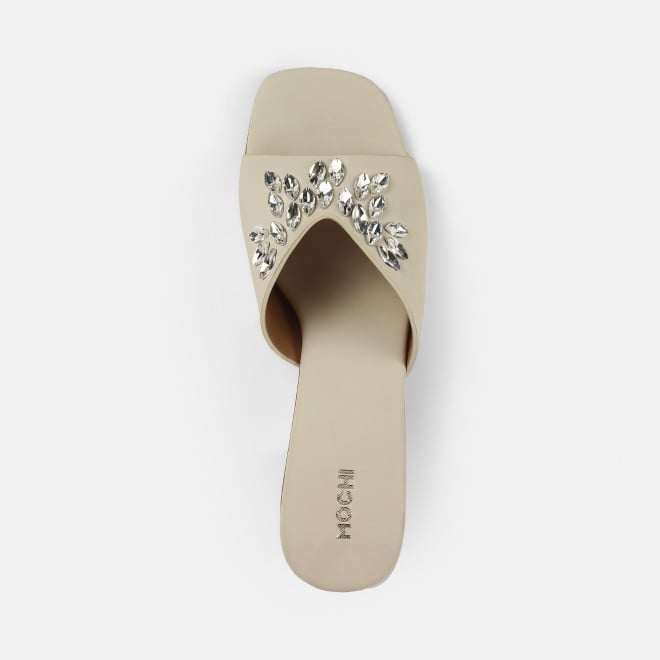 Mochi Women Beige Party Slip Ons (SKU: 35-2081-20-36)