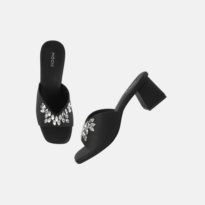 Mochi Women Black Party Slip Ons (SKU: 35-2081-11-36)