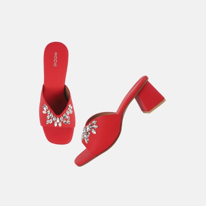 Mochi Women Red Party Slip Ons (SKU: 35-2081-18-36)
