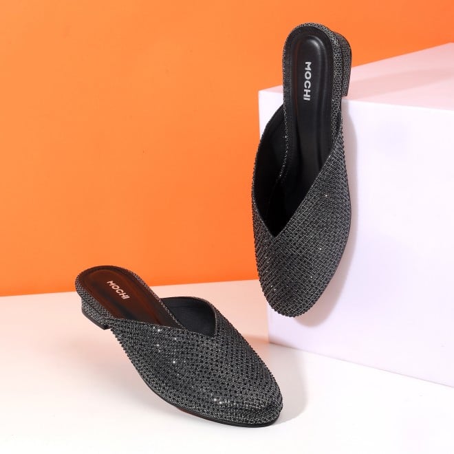 Mochi Women Black Ethnic Slip Ons (SKU: 35-2089-11-37)