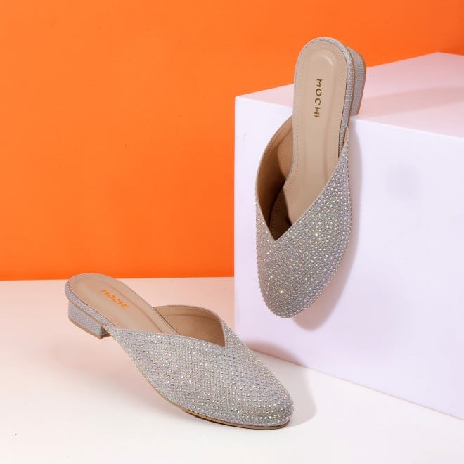 Mochi Women Gold Ethnic Slip Ons