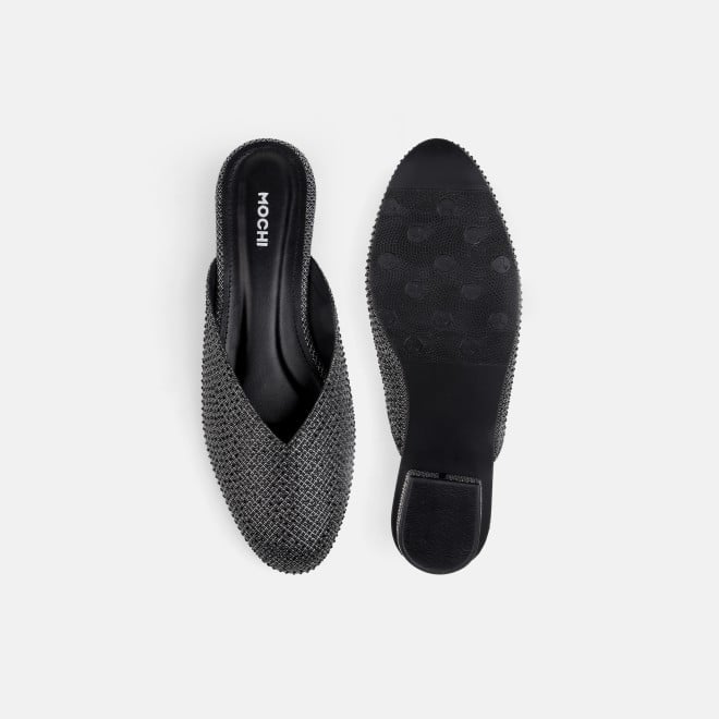 Mochi Women Black Ethnic Slip Ons (SKU: 35-2089-11-37)