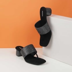 Women Black Ethnic Slip Ons