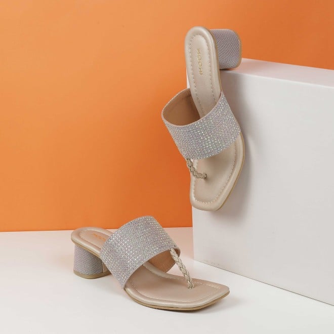 Mochi Women Gold Ethnic Slip Ons