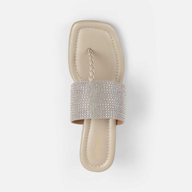 Mochi Women Gold Ethnic Slip Ons (SKU: 35-2091-15-39)