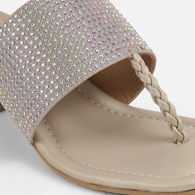 Mochi Women Gold Ethnic Slip Ons (SKU: 35-2091-15-39)