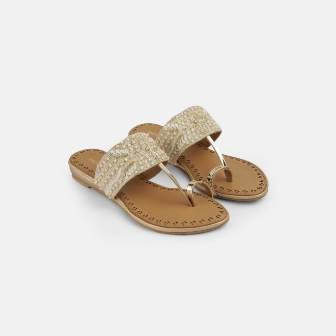 Mochi Women Gold Ethnic Slip Ons (SKU: 35-2114-15-36)