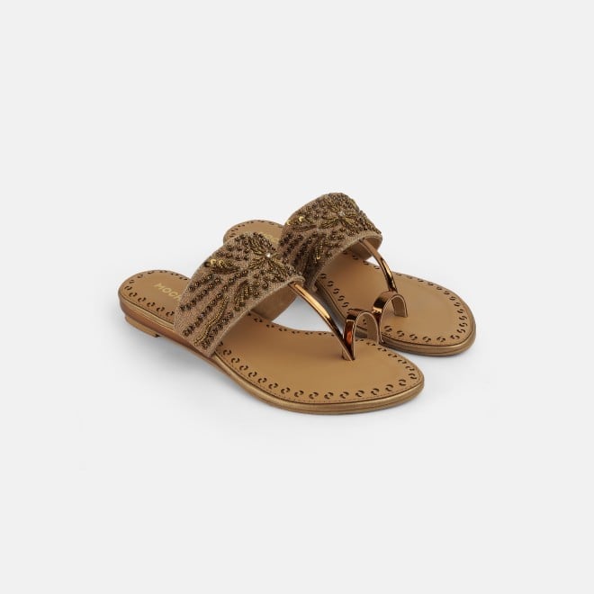 Mochi Women Antic-gold Ethnic Slip Ons (SKU: 35-2114-28-36)
