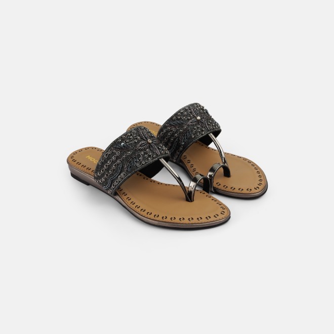 Mochi Women Gun-metal Ethnic Slip Ons (SKU: 35-2114-29-36)