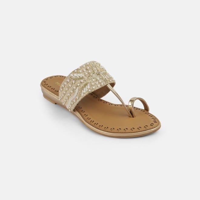 Mochi Women Gold Ethnic Slip Ons (SKU: 35-2114-15-36)