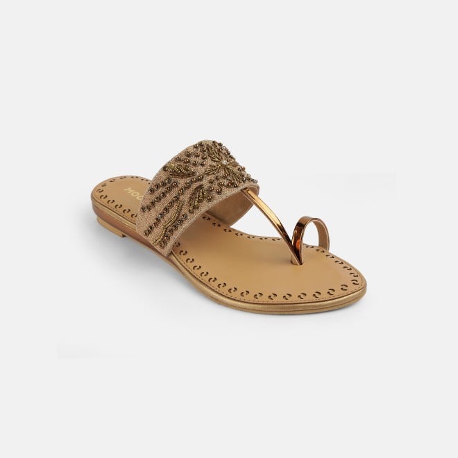 Mochi Women Antic-gold Ethnic Slip Ons (SKU: 35-2114-28-36)