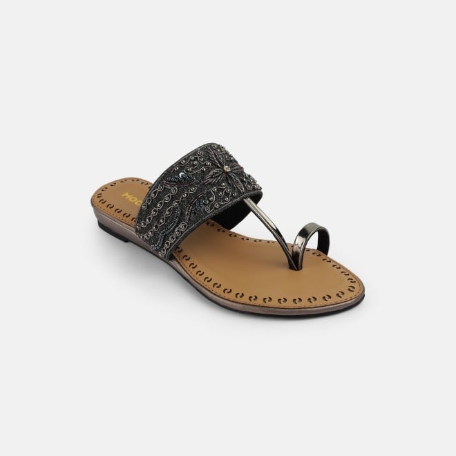 Mochi Women Gun-metal Ethnic Slip Ons (SKU: 35-2114-29-36)