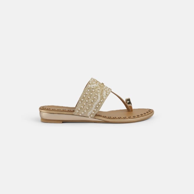 Mochi Women Gold Ethnic Slip Ons (SKU: 35-2114-15-36)